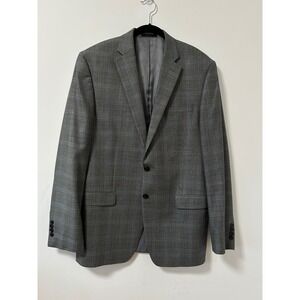 LAUREN Ralph Lauren Mens 42L Gray Blue Plaid Windowpane Wool Silk Blazer Jacket
